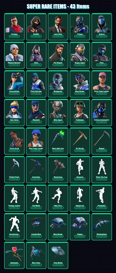 [PC/XBOX] | Prodigy | IKONIK | John Wick | Trilogy | Sultura | 453 skin | 381 pickaxe | 423 emote | 289 glider | Lv4787