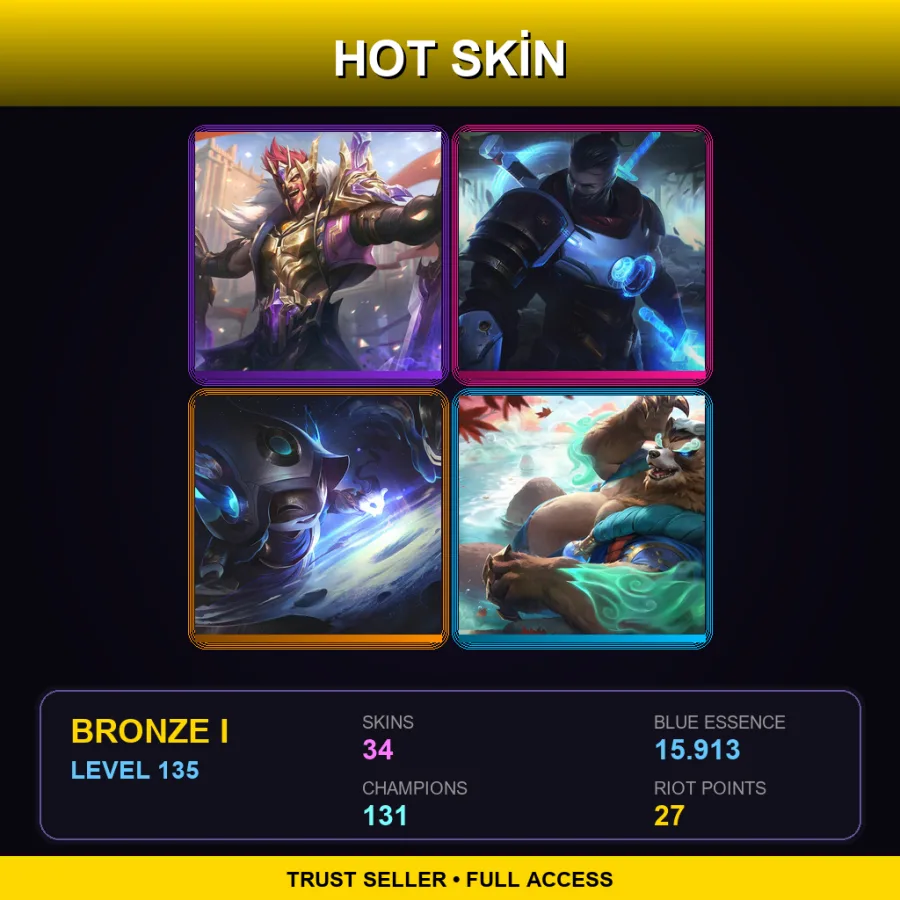 NA | Lv135 | Bronze I | 34 Skin | 131 Champ — LoL account