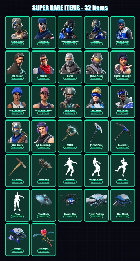 [PC/XBOX] | Royale Knight | Warpaint | Carbon Commando | Trilogy | Point Patroller | 371 skin | 337 pickaxe | 240 emote | 268 glider | Lv3483