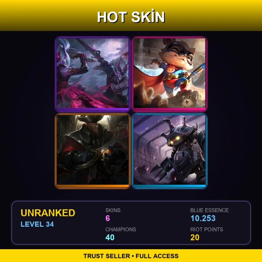 SG | Lv34 | Unranked | 6 Skin | 40 Champ — LoL account