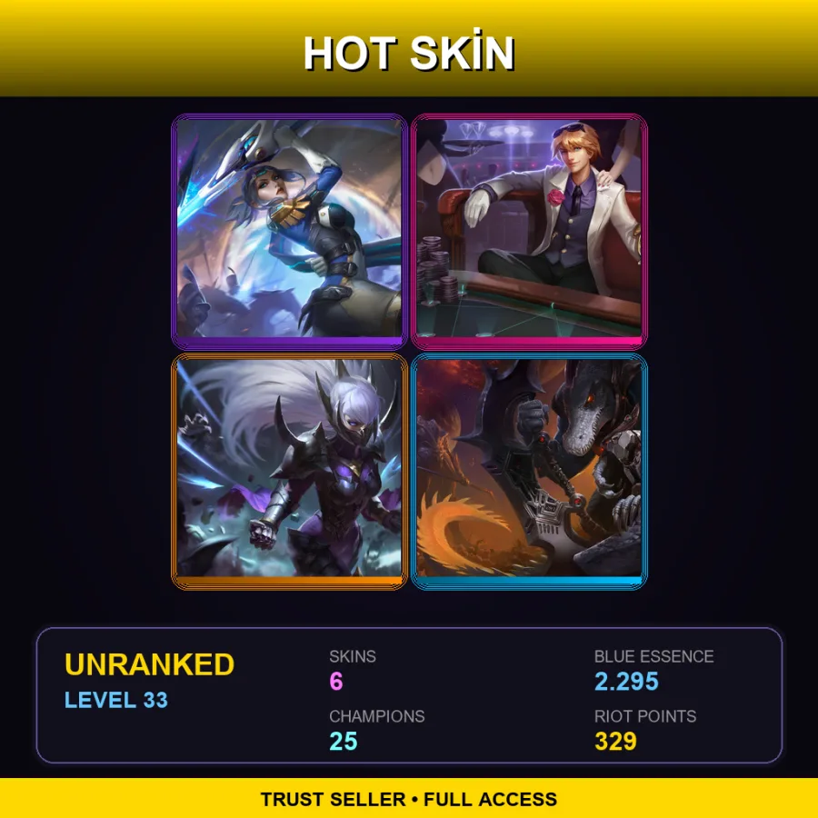 OCE | Pulsefire Fiora | Debonair Ezreal | Nightblade Irelia | Galactic Renekton | 6 Skin | 25 Champ | Lv33