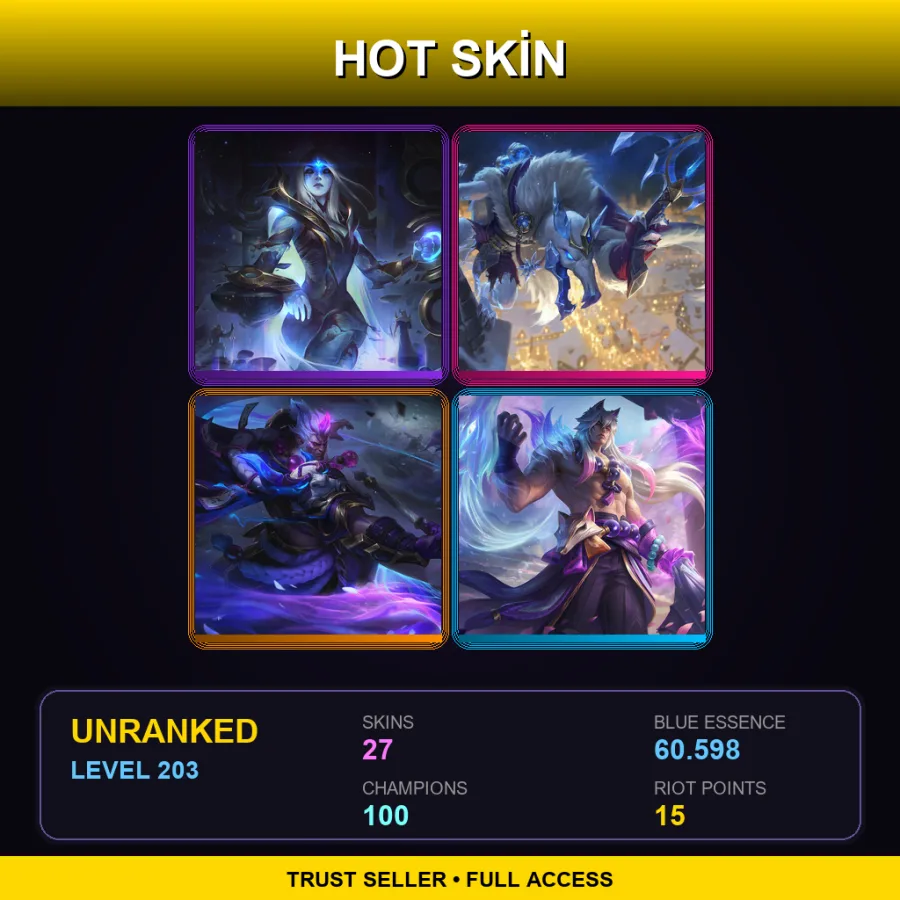 NA | Lv203 | Unranked | 27 Skin | 100 Champ — LoL account