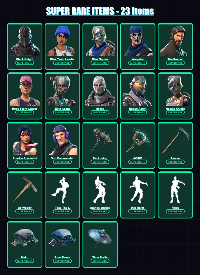 [PC] | Black Knight | Blue Team Leader | Blue Squire | Warpaint | The Reaper | 109 skin | 100 pickaxe | 91 emote | 104 glider | Lv1171