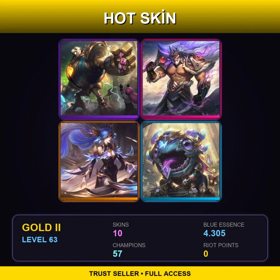EUW | Lv63 | Gold II | 10 Skin | 57 Champ — LoL account