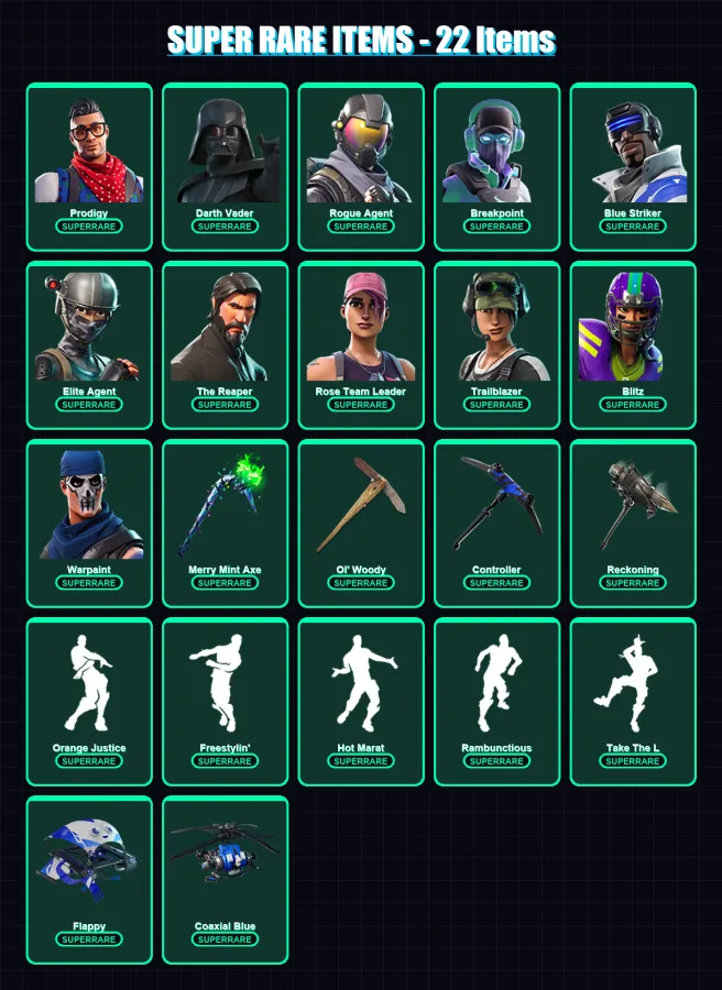 [PC/XBOX] | Prodigy | Darth Vader | Rogue Agent | Breakpoint | Blue Striker | 171 skin | 148 pickaxe | 157 emote | 128 glider | Lv2099