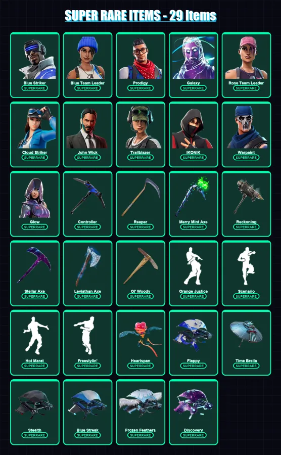 [PC] | Blue Striker | Blue Team Leader | Prodigy | Galaxy | Rose Team Leader | 243 skin | 215 pickaxe | 168 emote | 161 glider | Lv2545