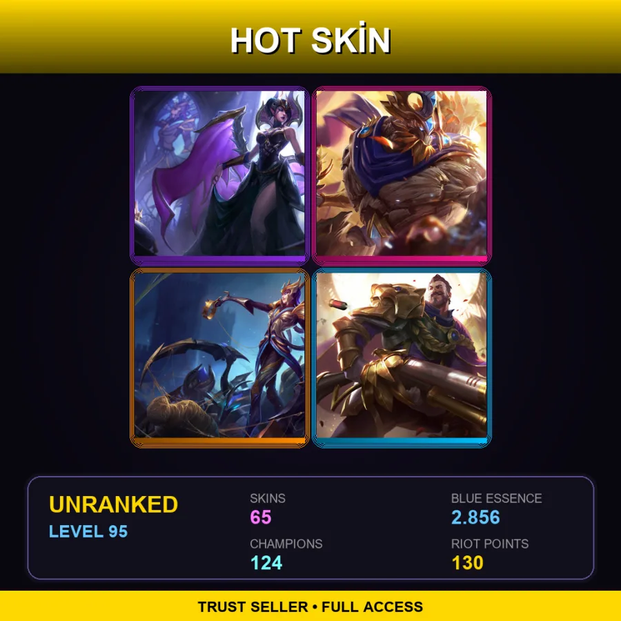 EUW | Lv95 | Unranked | 65 Skin | 124 Champ — LoL account