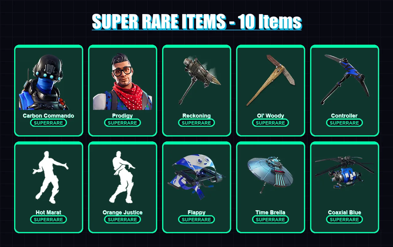 [PS4/PS5/XBOX/PC] | Carbon Commando | Prodigy | Lynx | Dire | Calamity | 18 skin | 45 pickaxe | 42 emote | 53 glider | Lv796