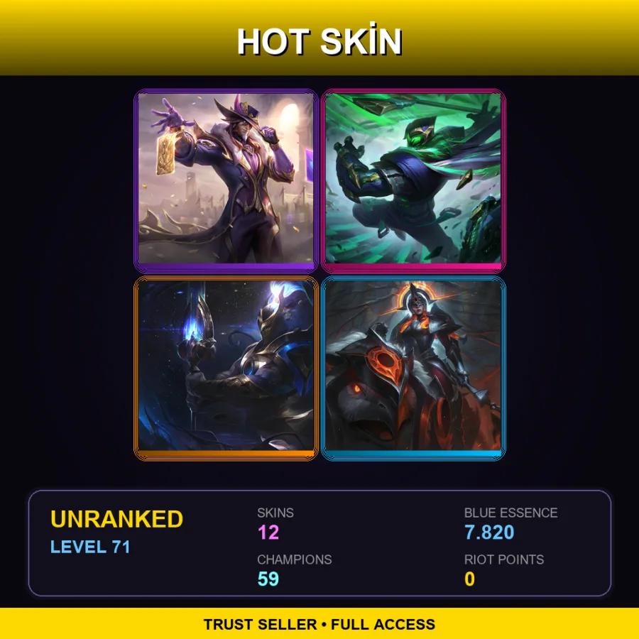 EUW | Lv71 | Unranked | 12 Skin | 59 Champ — LoL account