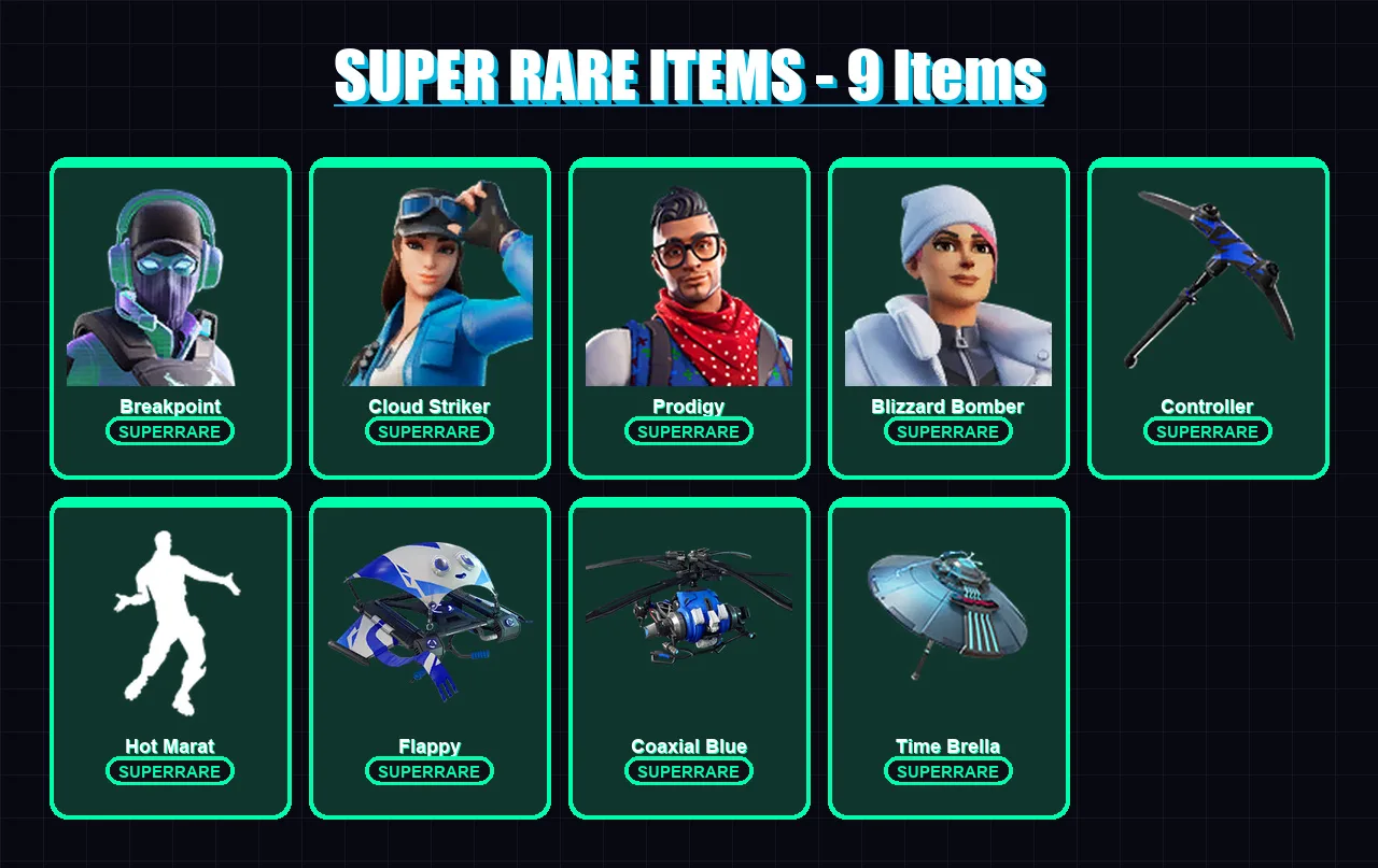 [PC] | Breakpoint | Cloud Striker | Prodigy | Blizzard Bomber | Catalyst | 89 skin | 144 pickaxe | 106 emote | 124 glider | Lv2209