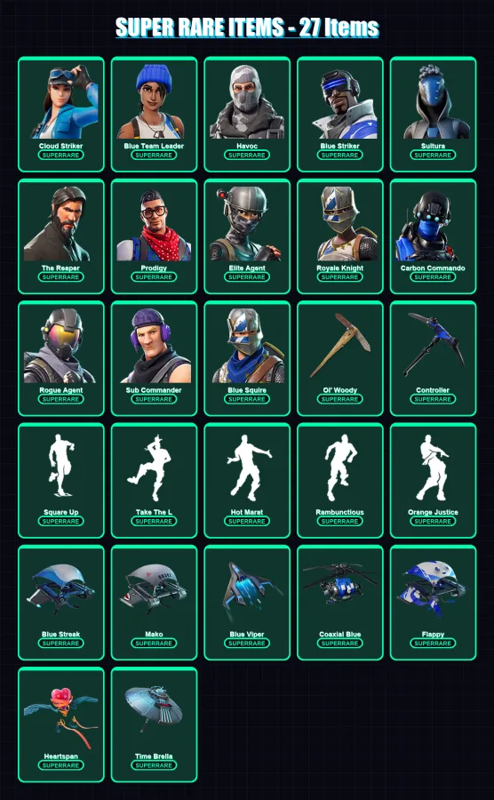 [PS4/PS5/XBOX/PC] | Cloud Striker | Blue Team Leader | Havoc | Blue Striker | Sultura | 104 skin | 85 pickaxe | 109 emote | 87 glider | Lv1022