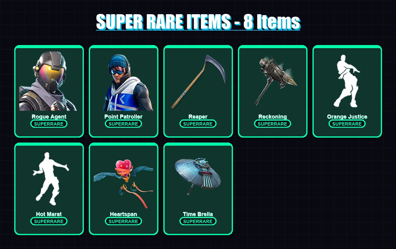 [PS4/PS5/XBOX/PC] | Rogue Agent | Point Patroller | The Prisoner | The Ice King | Blackheart | 58 skin | 62 pickaxe | 75 emote | 78 glider | Lv1101