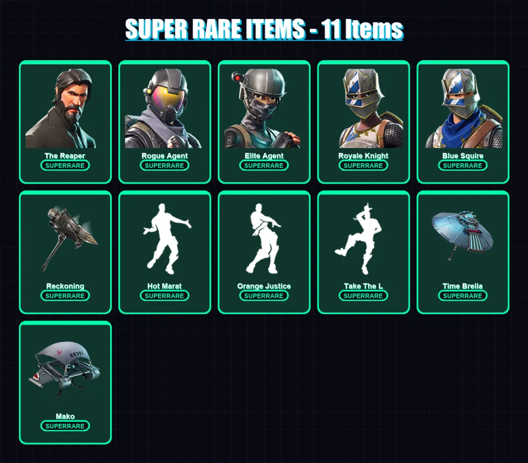 [PC/XBOX/PSN] | The Reaper | Rogue Agent | Elite Agent | Royale Knight | Blue Squire | 56 skin | 31 pickaxe | 49 emote | 42 glider | Lv536