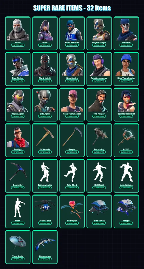 [PC/XBOX] | Havoc | Glow | Point Patroller | Royale Knight | Warpaint | 183 skin | 153 pickaxe | 166 emote | 146 glider | Lv1919