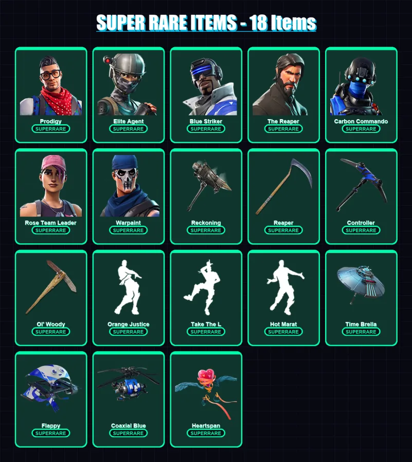 [PC/XBOX] | Prodigy | Elite Agent | Blue Striker | The Reaper | Carbon Commando | 113 skin | 197 pickaxe | 134 emote | 153 glider | Lv3468
