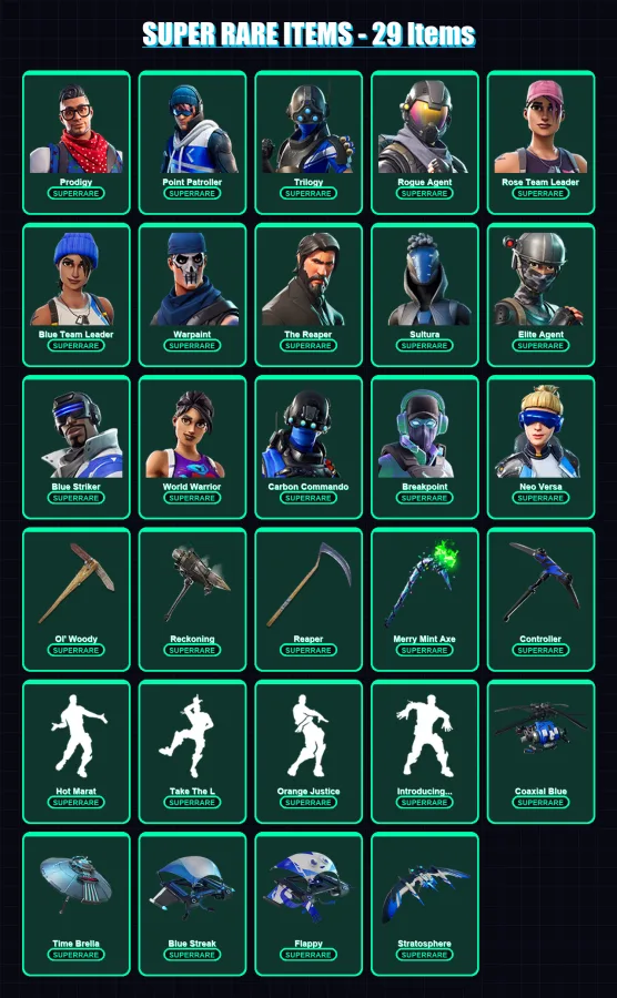 [PS4/PS5/XBOX/PC] | Prodigy | Point Patroller | Trilogy | Rogue Agent | Rose Team Leader | 139 skin | 134 pickaxe | 128 emote | 114 glider | Lv1726