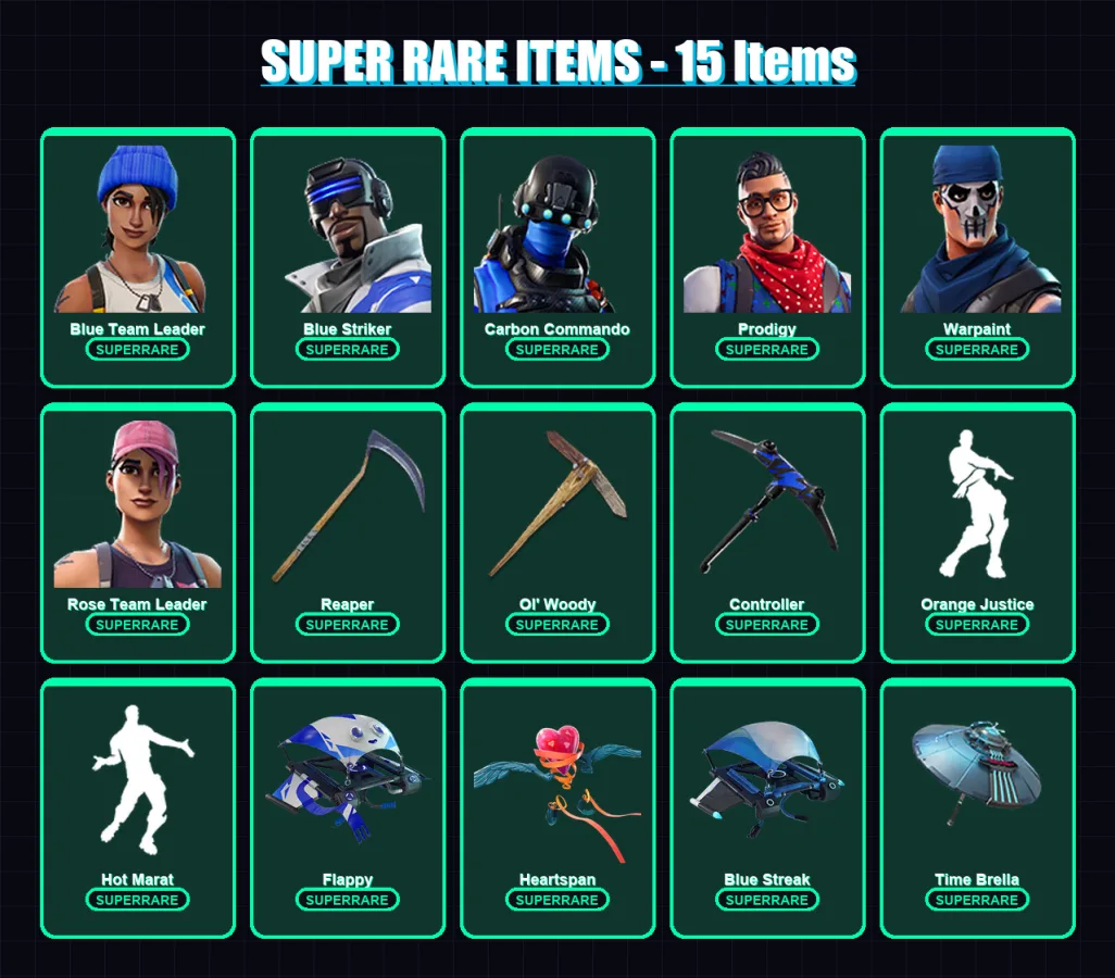 [PC/XBOX] | Blue Team Leader | Blue Striker | Carbon Commando | Prodigy | Warpaint | 111 skin | 132 pickaxe | 99 emote | 113 glider | Lv2033