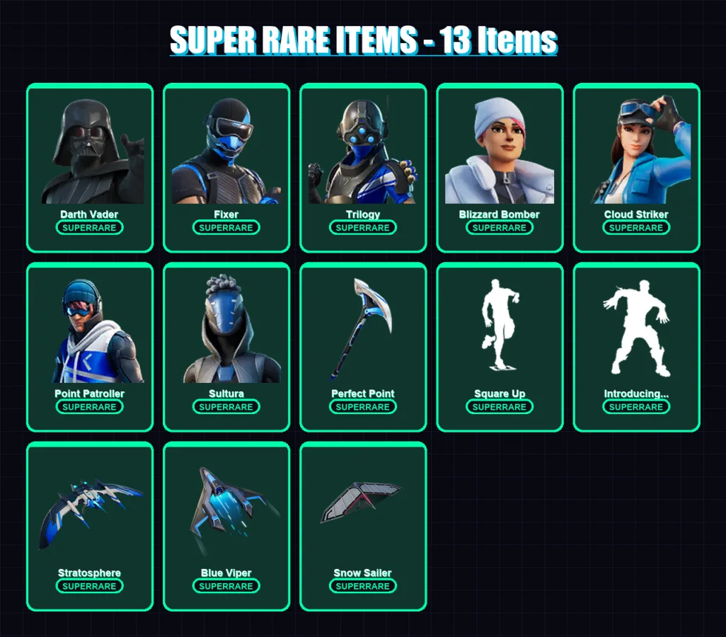 [PS4/PS5/XBOX/PC] | Darth Vader | Fixer | Trilogy | Blizzard Bomber | Cloud Striker | 115 skin | 135 pickaxe | 124 emote | 135 glider | Lv2648