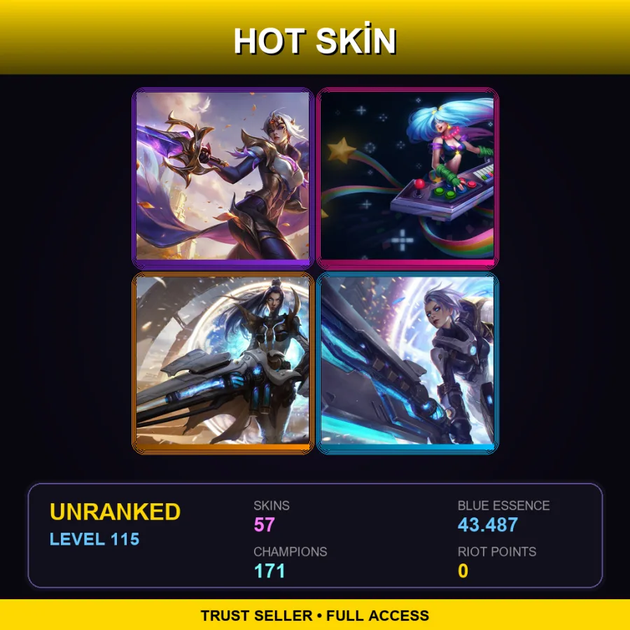 VN | Lv115 | Unranked | 57 Skin | 171 Champ — LoL account