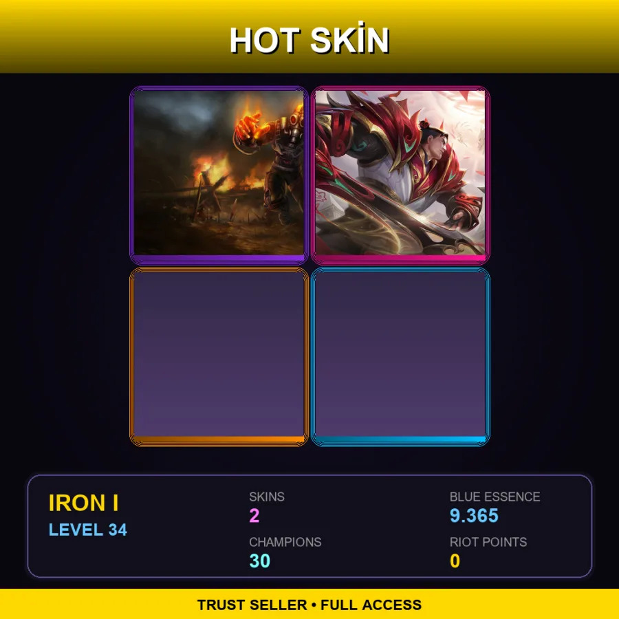 NA | Lv34 | Iron I | 2 Skin | 30 Champ — LoL account
