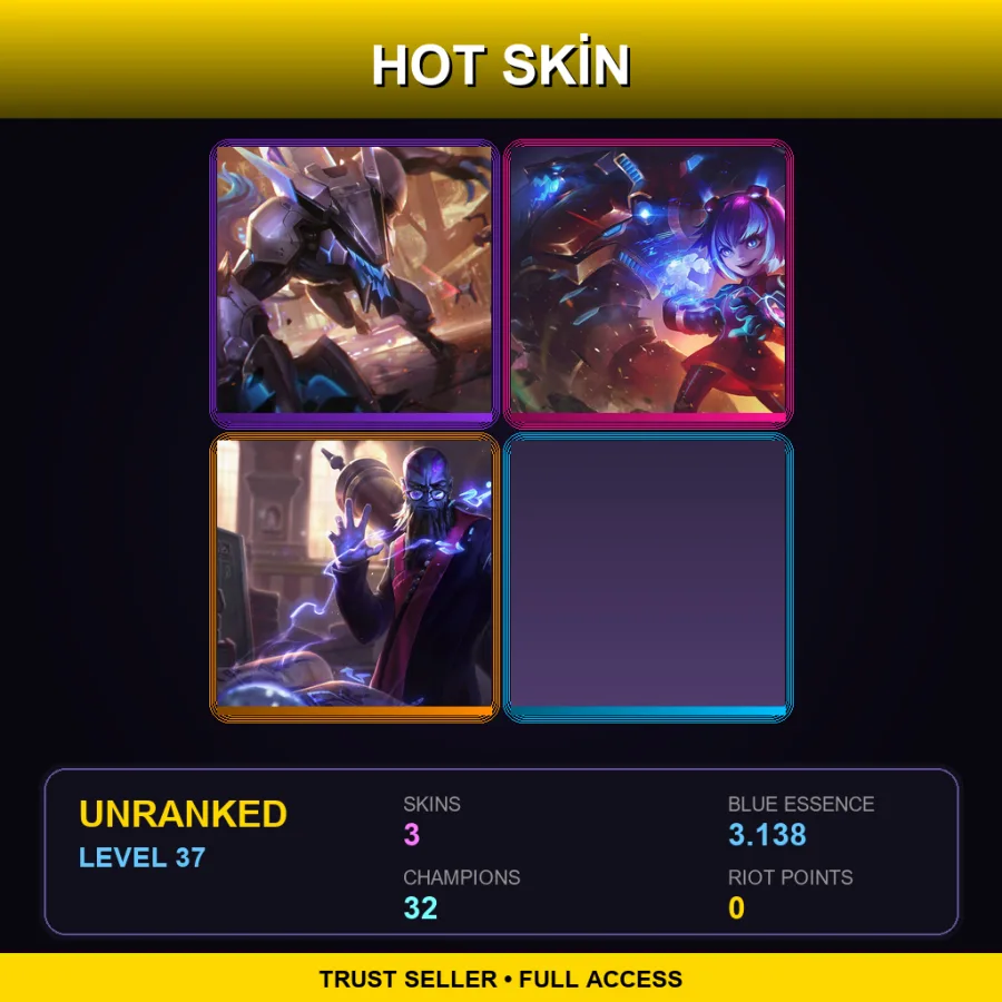 EUW | Lv37 | Unranked | 3 Skin | 32 Champ