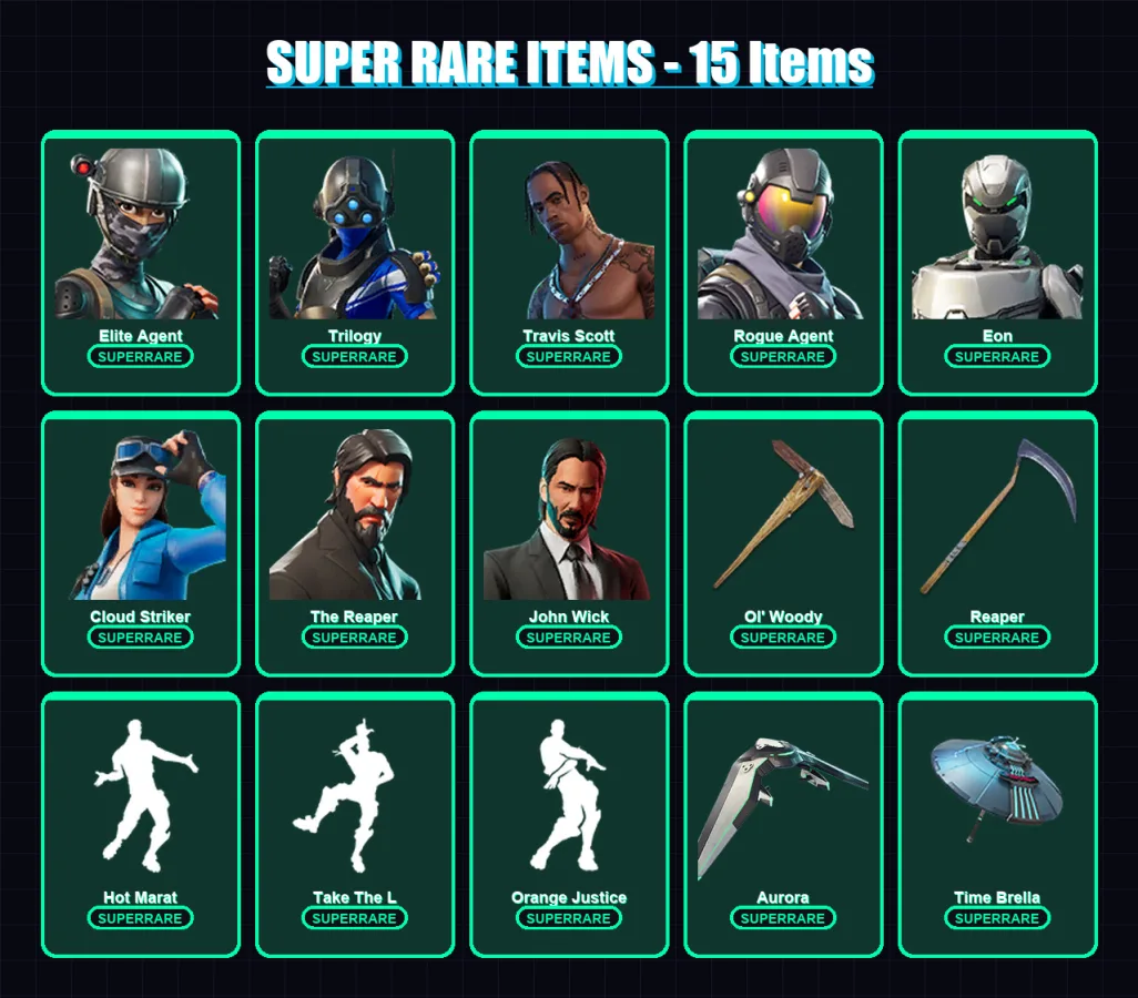 [PC/XBOX/PSN] | Elite Agent | Trilogy | Travis Scott | Rogue Agent | Eon | 360 skin | 373 pickaxe | 289 emote | 270 glider | Lv3214