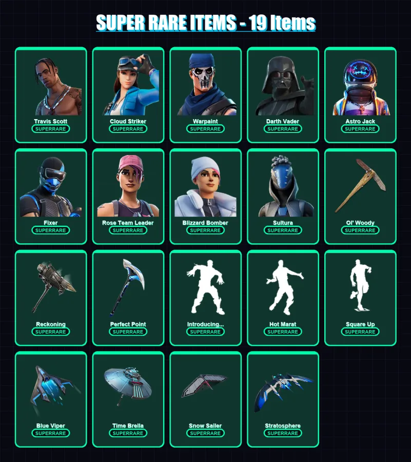 [PS4/PS5/XBOX/PC] | Travis Scott | Cloud Striker | Warpaint | Darth Vader | Astro Jack | 299 skin | 361 pickaxe | 309 emote | 302 glider | Lv4419