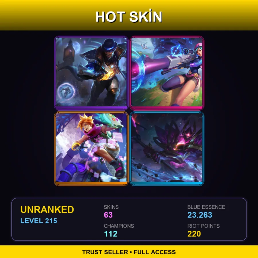 LAN | Lv215 | Unranked | 63 Skin | 112 Champ — Unranked / Smurf League of Legends