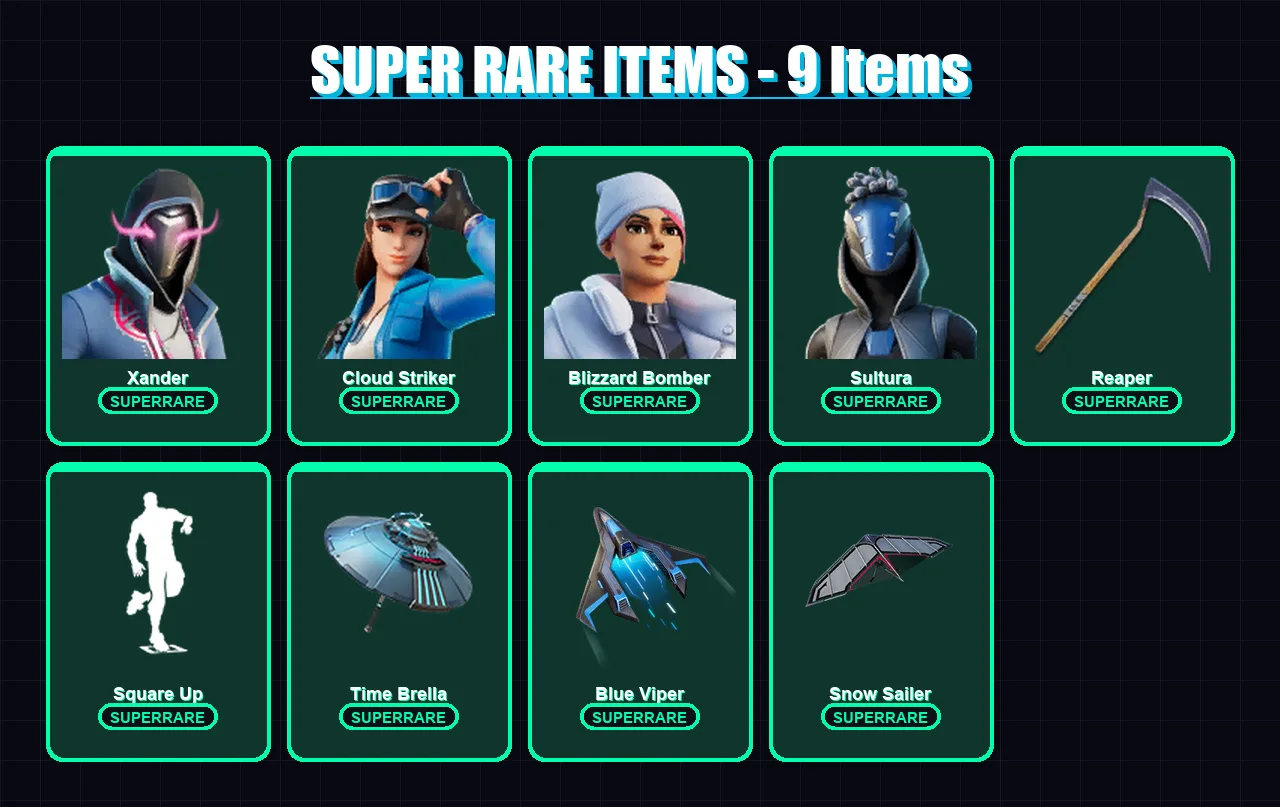 [PC/XBOX/PSN] | Xander | Cloud Striker | Blizzard Bomber | Sultura | Kymera | 70 skin | 133 pickaxe | 86 emote | 111 glider | Lv2239
