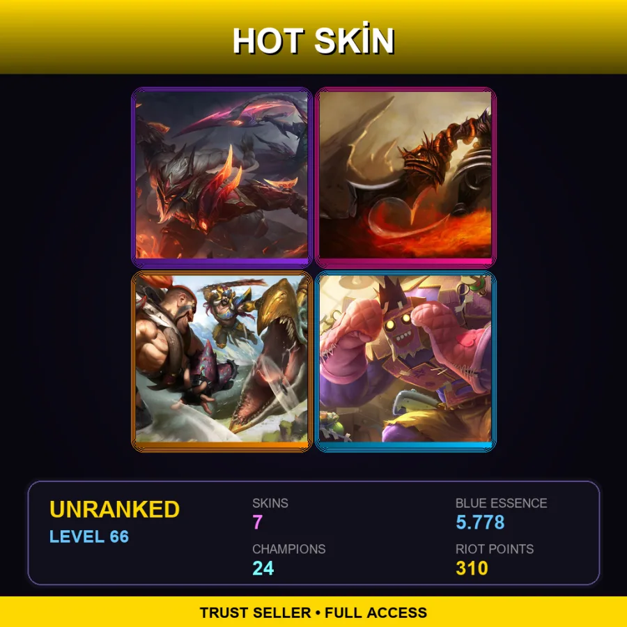 OCE | Dragonslayer Olaf | Demonblade Tryndamere | Beast Hunter Tryndamere | Mundo Mundo | 7 Skin | 24 Champ | Lv66