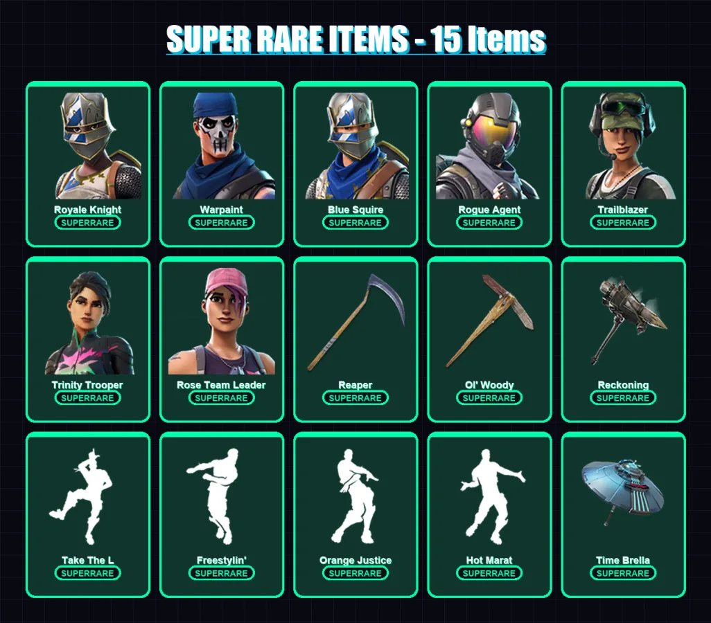 [PC/XBOX/PSN] | Royale Knight | Warpaint | Blue Squire | Rogue Agent | Trailblazer | 193 skin | 193 pickaxe | 170 emote | 118 glider | Lv1196