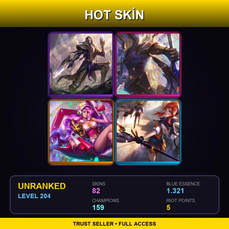 VN | Lv204 | Unranked | 82 Skin | 159 Champ — LoL account