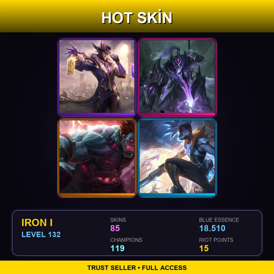 EUNE | Lv132 | Iron I | 85 Skin | 119 Champ — LoL account