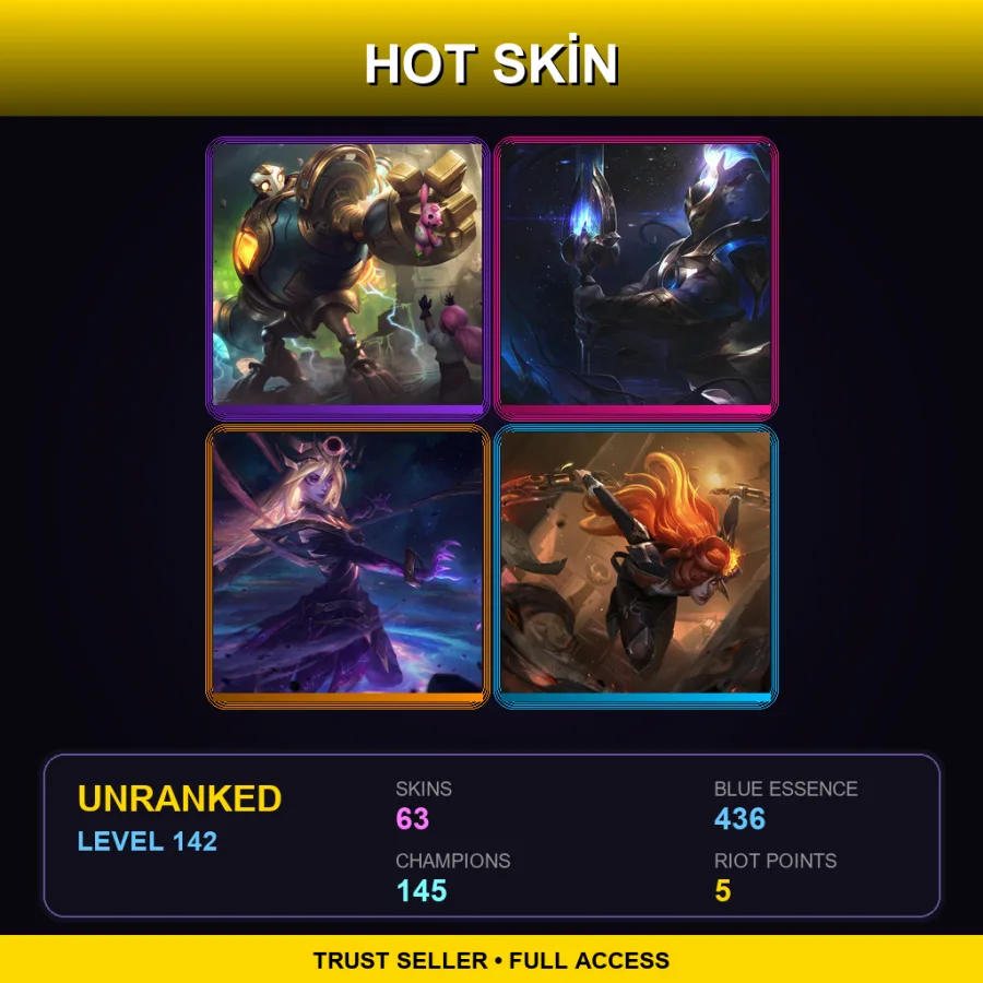 RU | Lv142 | Unranked | 63 Skin | 145 Champ — LoL account