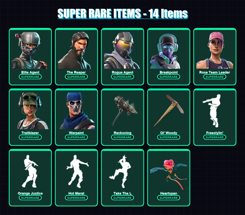 [PS4/PS5/XBOX/PC] | Elite Agent | The Reaper | Rogue Agent | Breakpoint | Rose Team Leader | 74 skin | 60 pickaxe | 107 emote | 73 glider | Lv1302