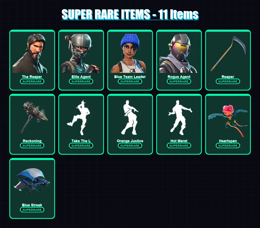 [PC] | The Reaper | Elite Agent | Blue Team Leader | Rogue Agent | Dark Vanguard | 116 skin | 71 pickaxe | 70 emote | 61 glider | Lv1088