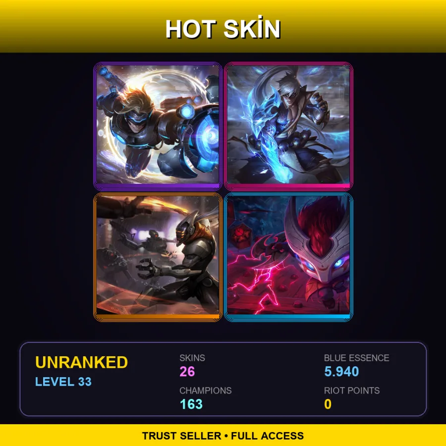 SG | Lv33 | Unranked | 26 Skin | 163 Champ — LoL account
