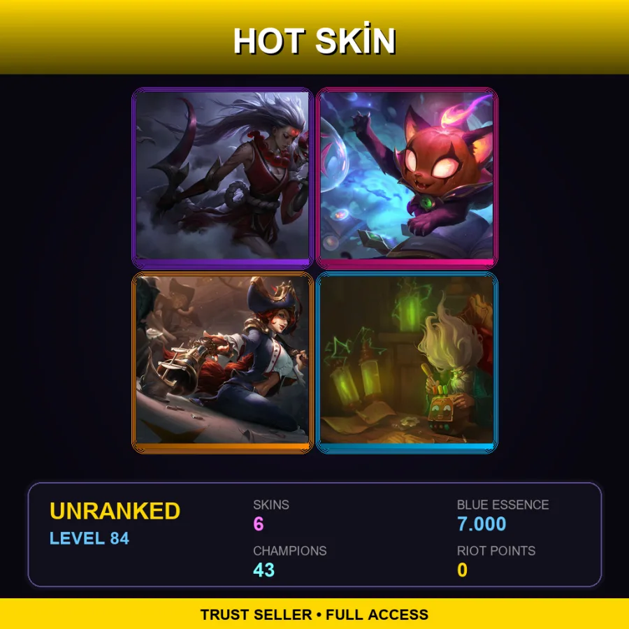 LAS | Lv84 | Unranked | 6 Skin | 43 Champ — LoL account