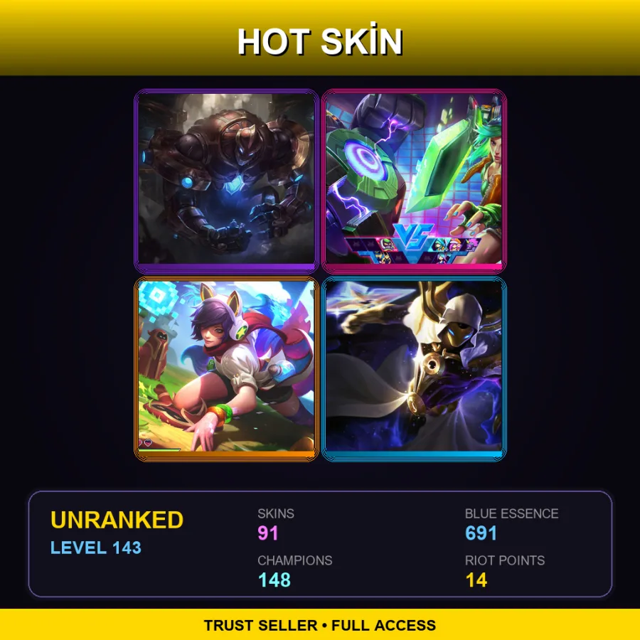 BR | Lv143 | Unranked | 91 Skin | 148 Champ — LoL account