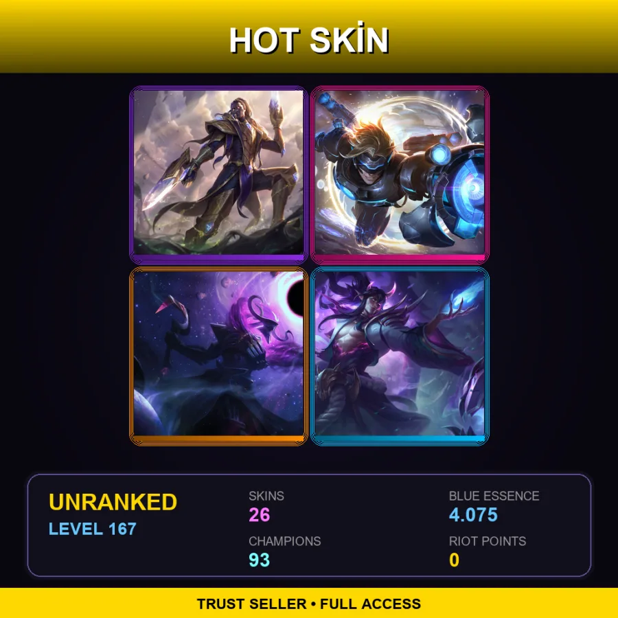 EUW | Lv167 | Unranked | 26 Skin | 93 Champ