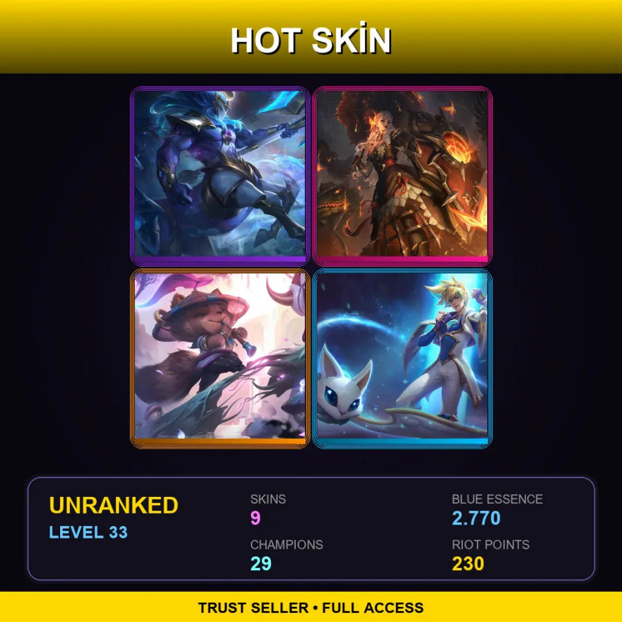 EUW | Lv33 | Unranked | 9 Skin | 29 Champ — LoL account