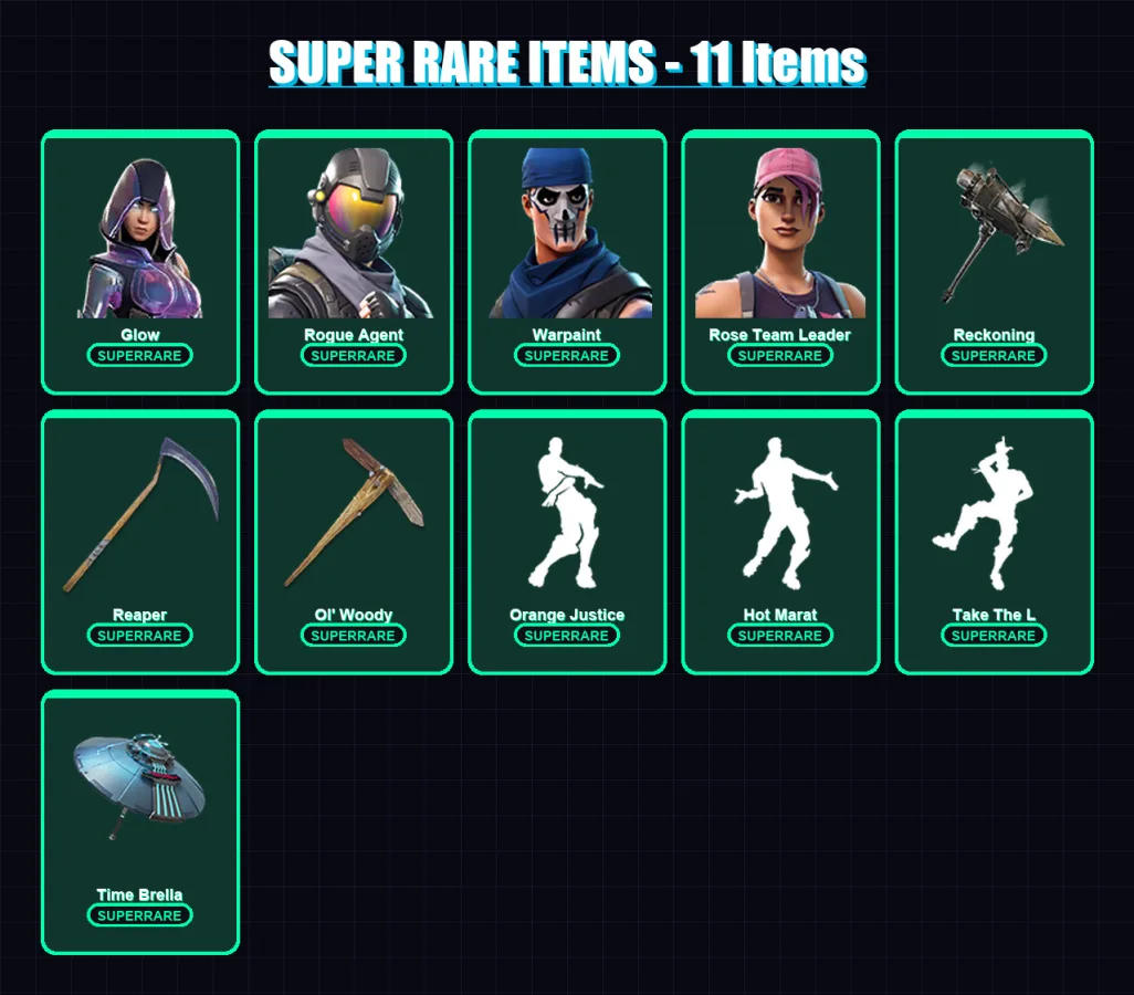 [PS4/PS5/PC] | Glow | Rogue Agent | Warpaint | Rose Team Leader | Valor | 78 skin | 100 pickaxe | 83 emote | 103 glider | Lv1277
