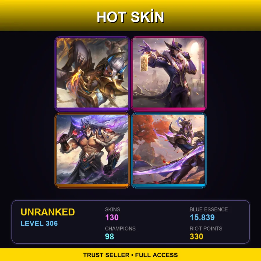 EUW | Lv306 | Unranked | 130 Skin | 98 Champ — LoL account