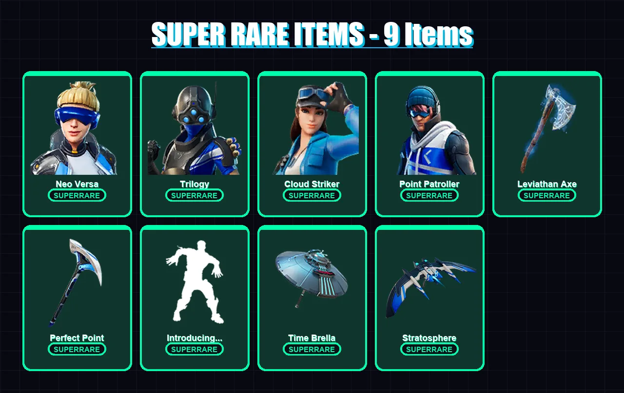 [PC] | Neo Versa | Trilogy | Cloud Striker | Point Patroller | Spectra Knight | 141 skin | 168 pickaxe | 138 emote | 130 glider | Lv1989