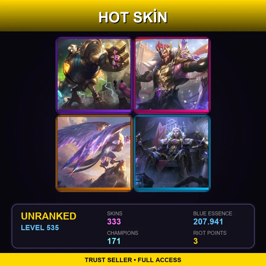BR | Lv535 | Unranked | 333 Skin | 171 Champ — LoL account
