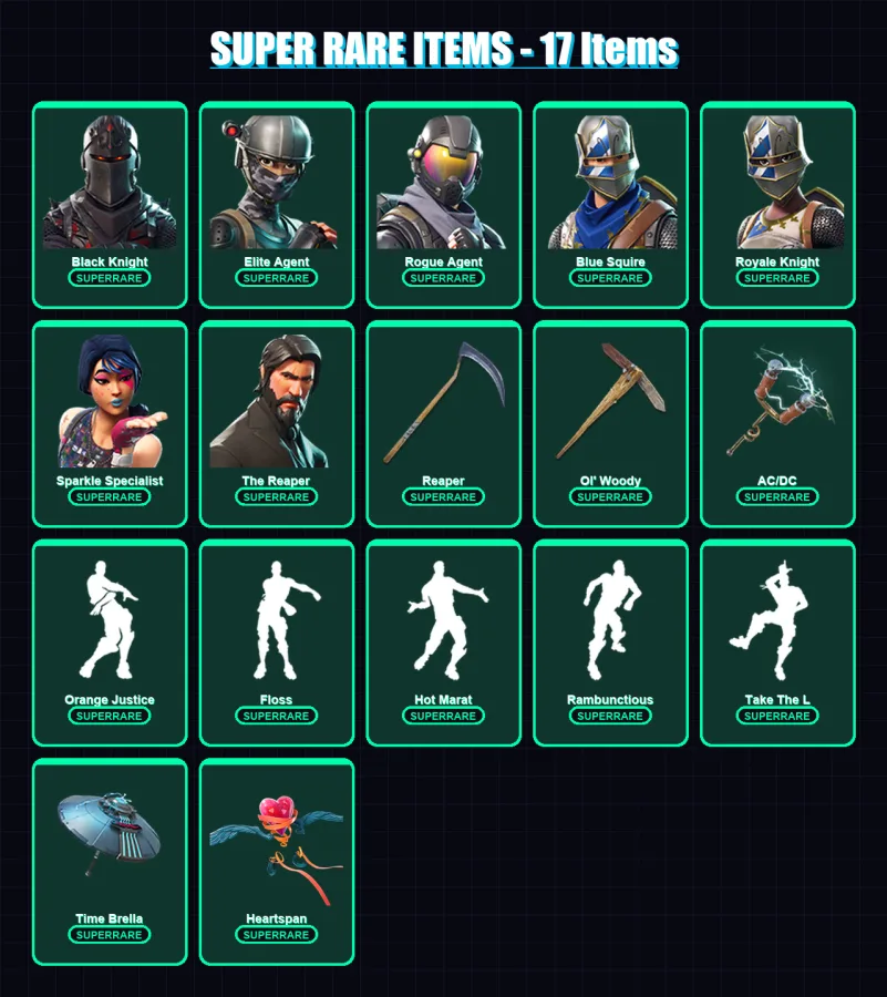 [PC/PSN] | Black Knight | Elite Agent | Rogue Agent | Blue Squire | Royale Knight | 54 skin | 59 pickaxe | 75 emote | 72 glider | Lv1003 — Fortnite account