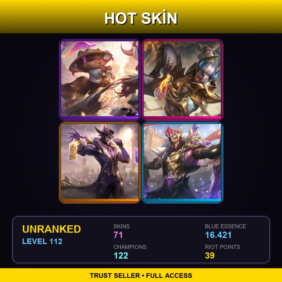 EUW | Lv112 | Unranked | 71 Skin | 122 Champ — LoL account