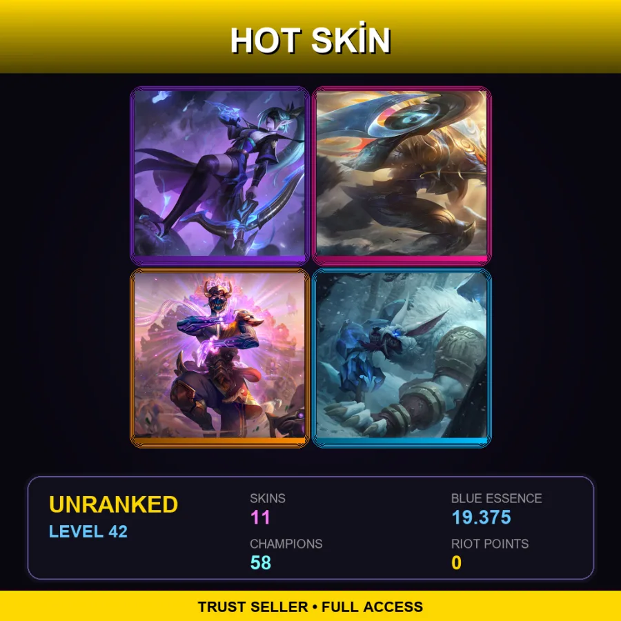 SG | Lv42 | Unranked | 11 Skin | 58 Champ — LoL account