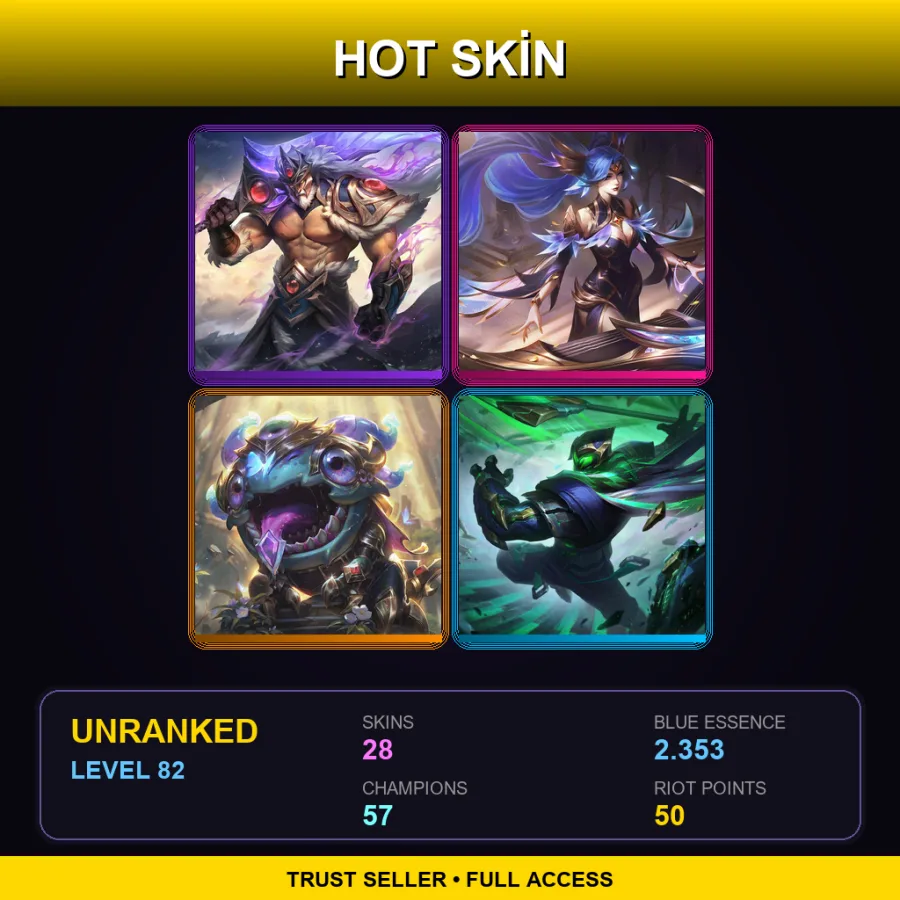 ME | Victorious Tryndamere | Victorious Sona | Victorious Kog'Maw | Conqueror Jax | 28 Skin | 57 Champ | Lv82