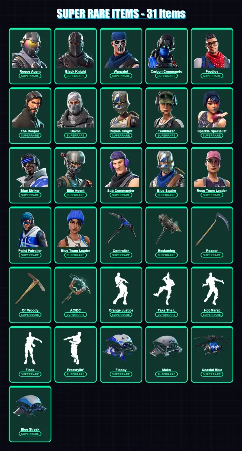 [PS4/PS5/XBOX/PC] | Rogue Agent | Black Knight | Warpaint | Carbon Commando | Prodigy | 72 skin | 43 pickaxe | 62 emote | 52 glider | Lv574 — Fortnite account